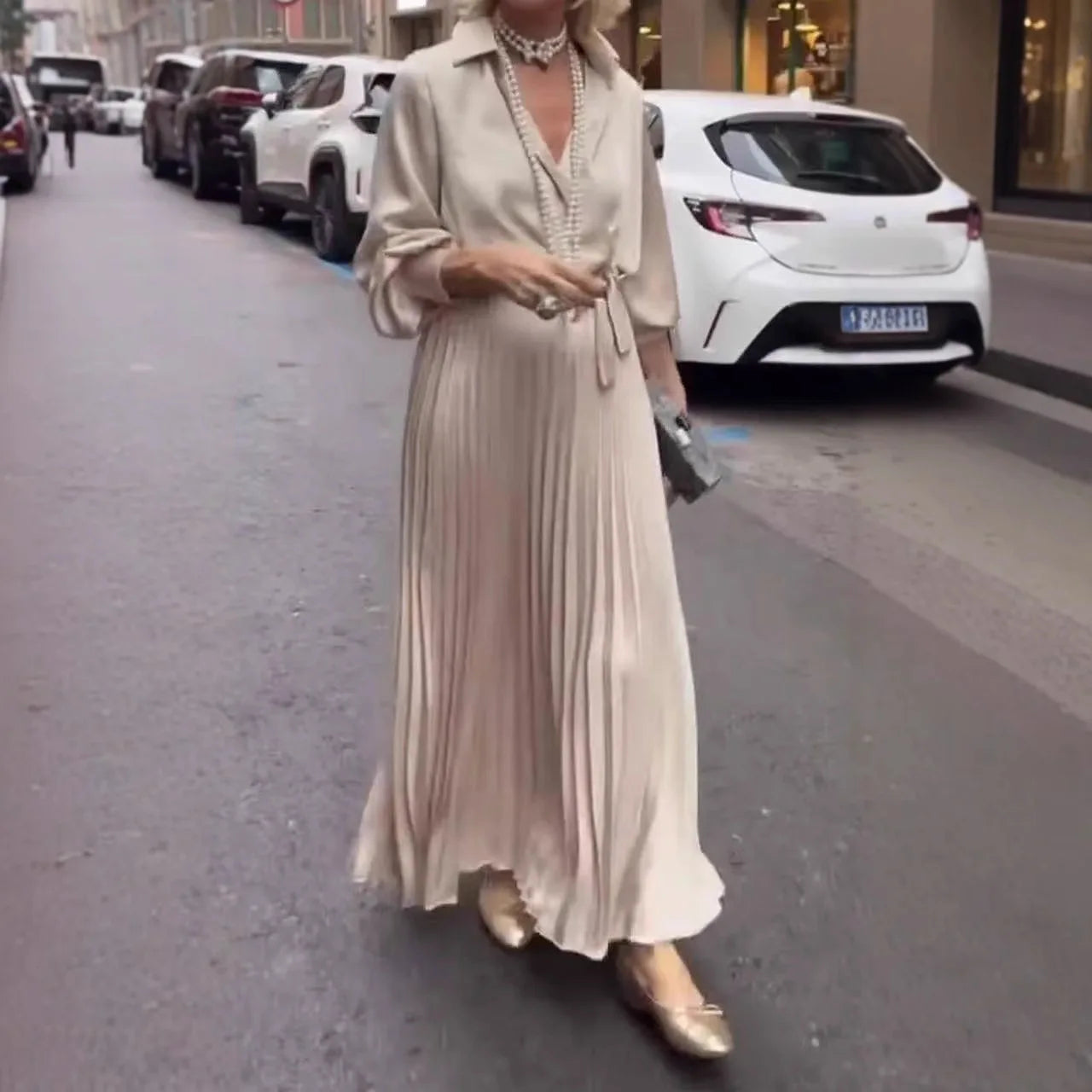 Vestido Acinturado Plissado