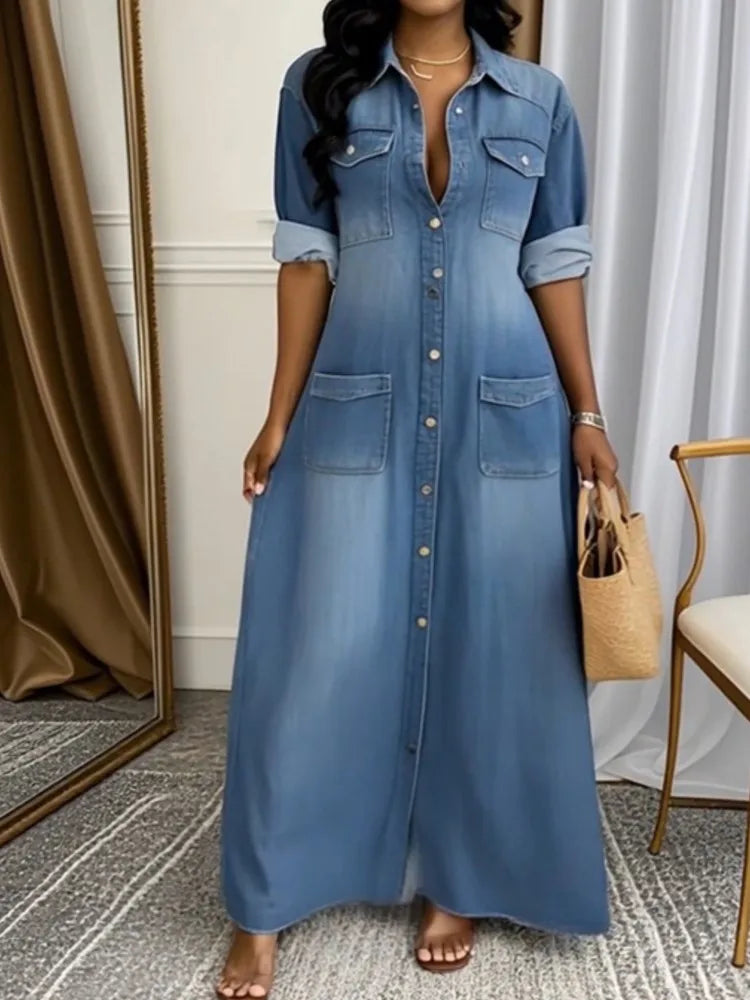 Vestido Longo Solto com Botões