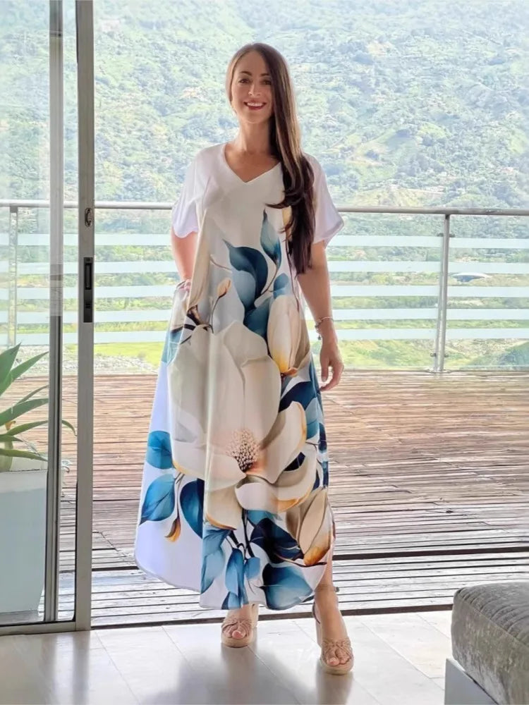 Vestido Estampado Gola V