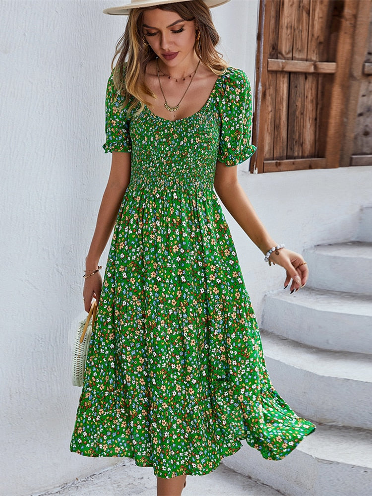 Vestido Midi com Estampa de Flores - Loja Encantadora